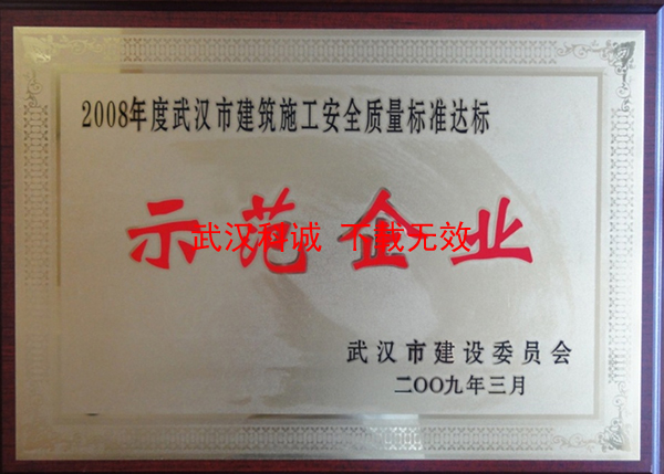 2008年度武漢市建筑施工安全質(zhì)量標(biāo)準(zhǔn)化達(dá)標(biāo)示范企業(yè)